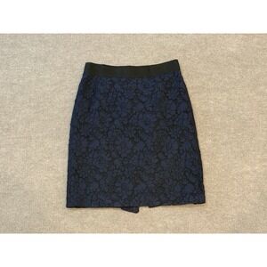 J. CREW No 2 Pencil Skirt Navy Blue Floral Lace Knee Length Career Size 0